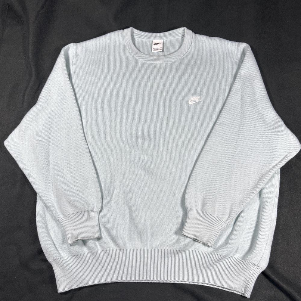 Nike Life Knit Sweater Mens XXL Light Blue Ice Textured Crewneck DQ5176-412
